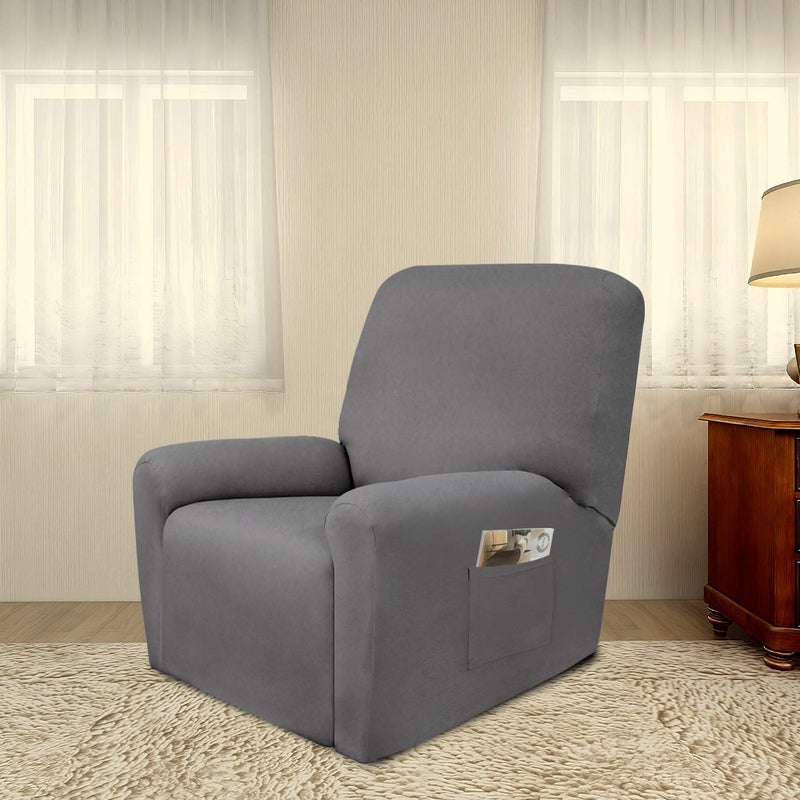 PureFit Super Stretch Chair Sofa Slipcover with Pocket â€“ Spandex Non Slip Soft Couch Sofa Cover, Washable Furniture Protector with Elastic Bottom for Kids, Pets ï¼ˆRecliner, Light Grayï¼‰ - Image 2
